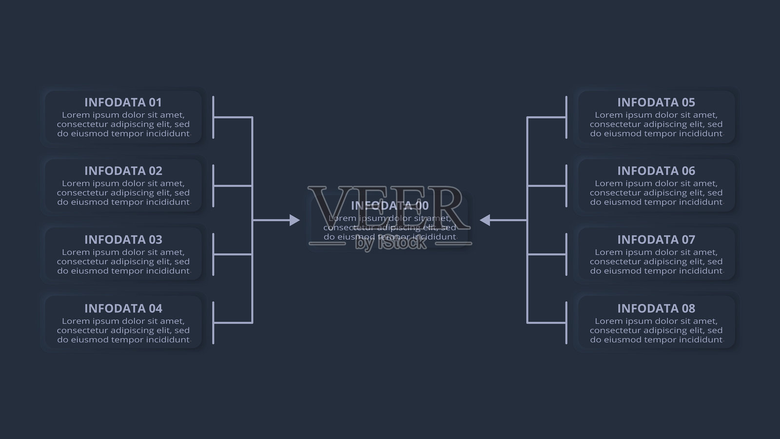 深色拟物化流程图信息图。包含9个步骤或过程的创意信息图概念。插画图片素材