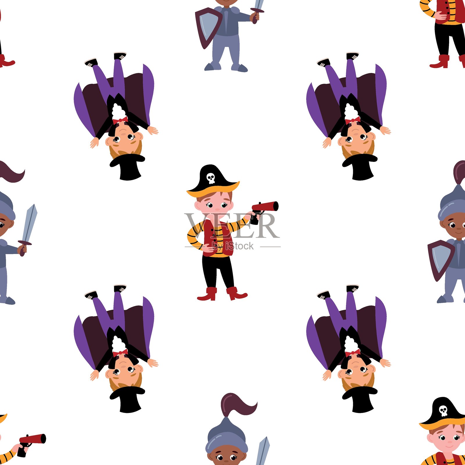 儿童穿着服装的无缝图案。插画图片素材