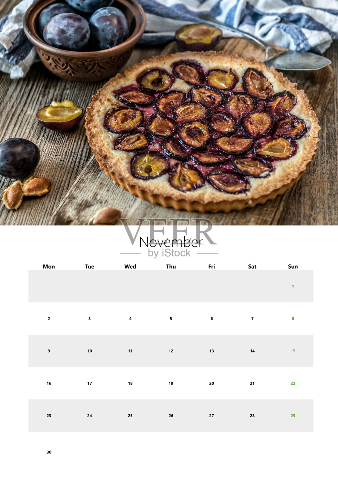 2026年A3格式易于打印的墙壁翻页日历 - 11月照片摄影图片