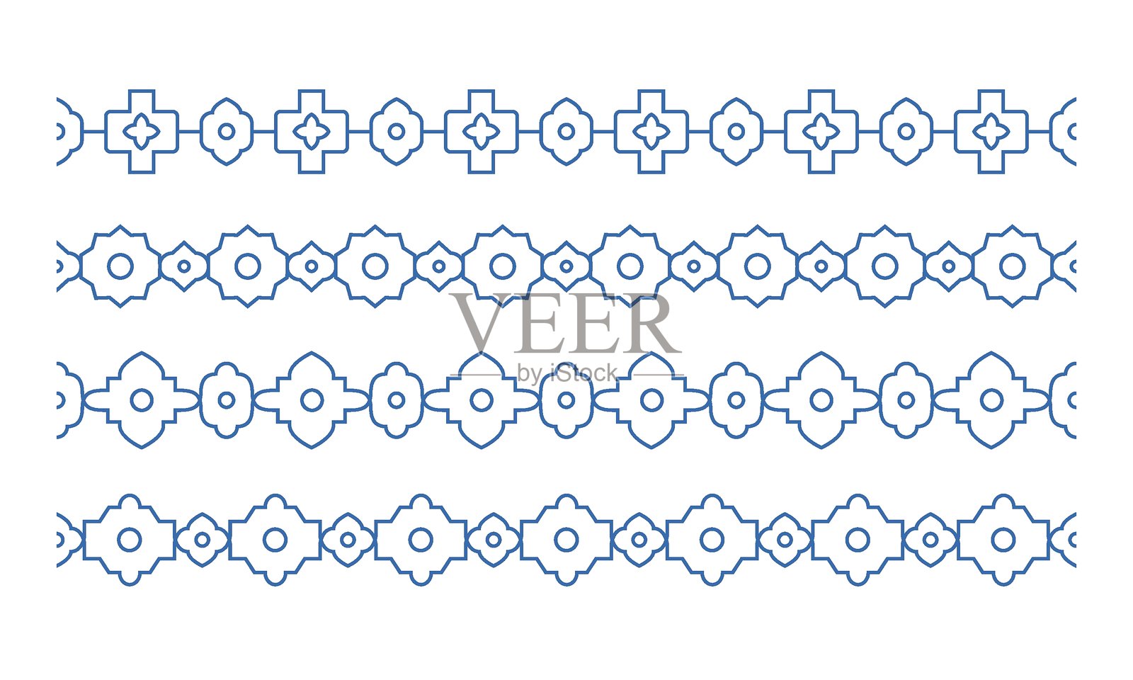 东方风格的阿拉伯马赛克边框套件。简单的几何印度、阿拉伯、摩洛哥、泰国无缝边框图案。插画图片素材