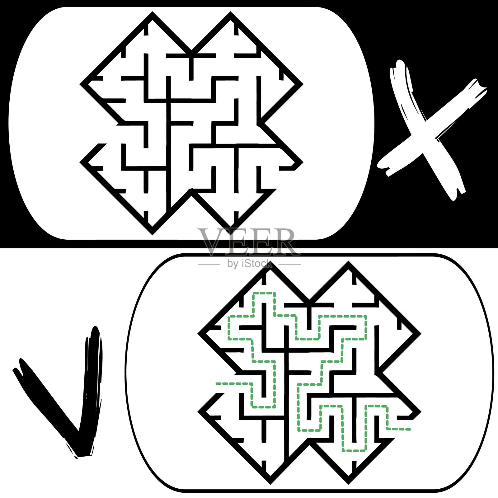 迷宫中的错误与正确插画图片素材