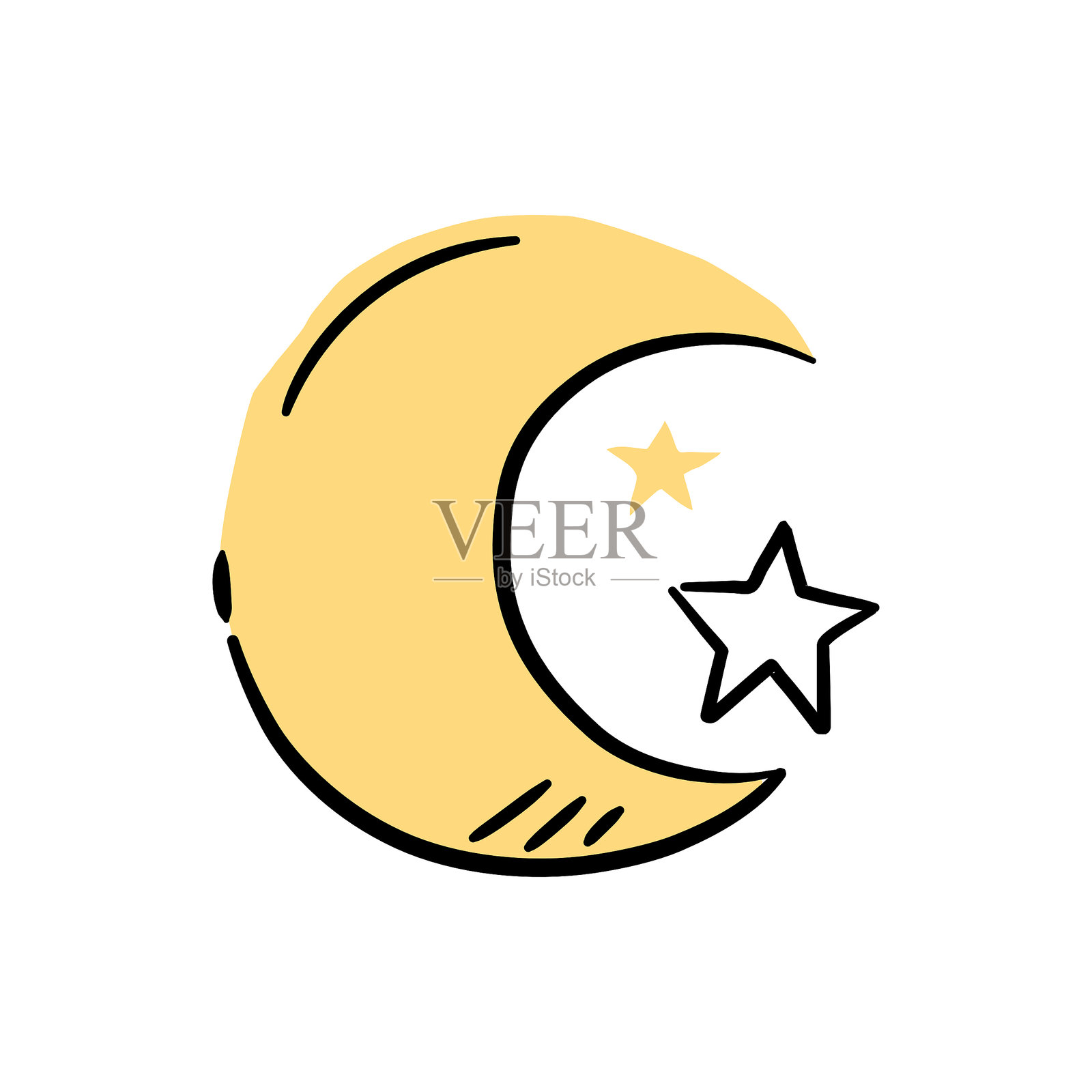 奇幻的弯月和星星唤起了一个充满趣味的万圣节夜空设计。插画图片素材