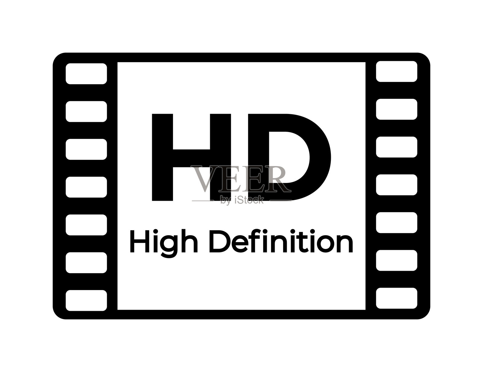 高清电影图标：黑白色的高清晰度视频和电影符号插画图片素材