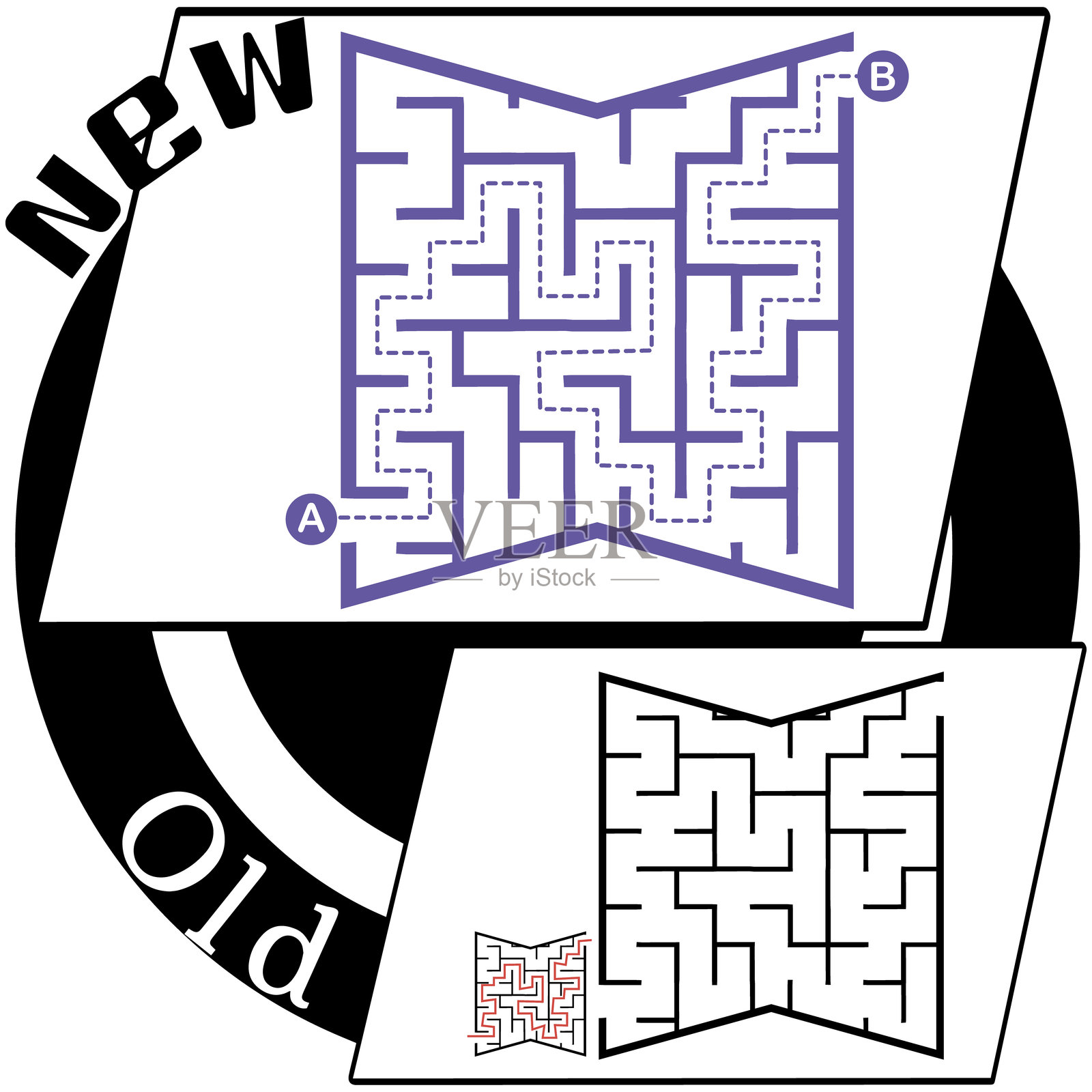 迷宫的新旧对比插画图片素材