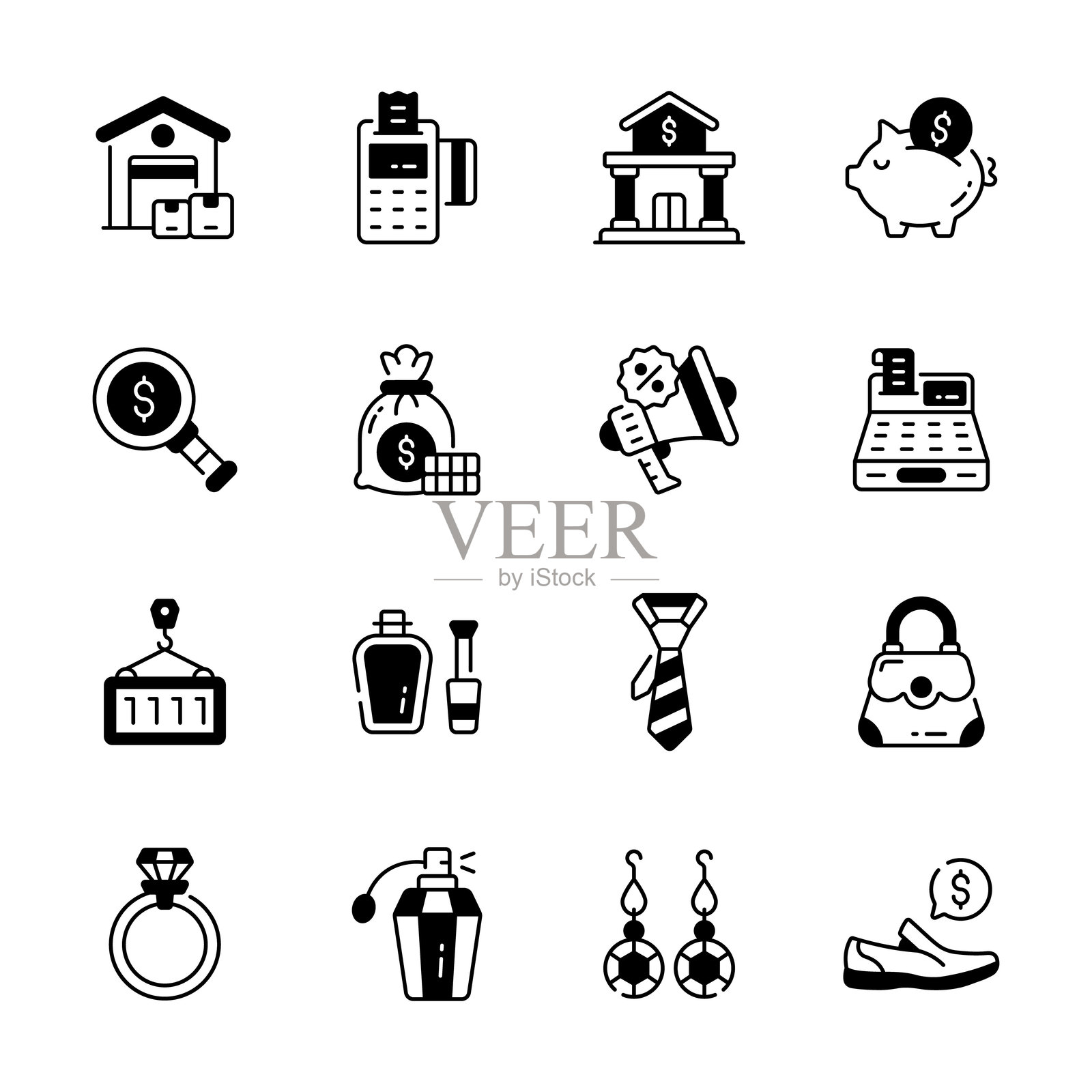 零售和商业扁平轮廓图标插画图片素材