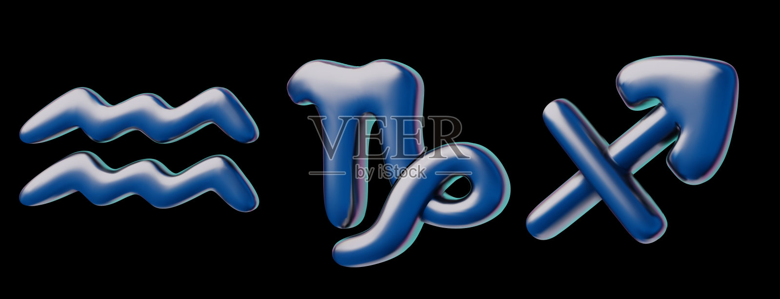 水瓶座、摩羯座和射手座的3D矢量图集合。插画图片素材