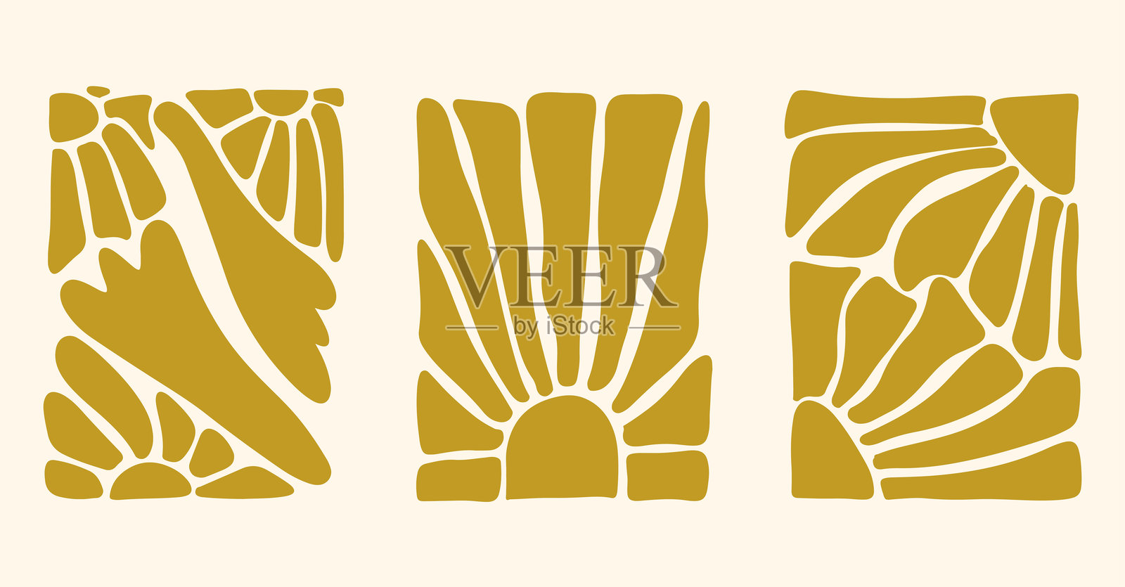 抽象的中世纪现代太阳爆发墙面艺术套装。三款单色陶土波西米亚海报设计。极简有机形状美学艺术。插画图片素材