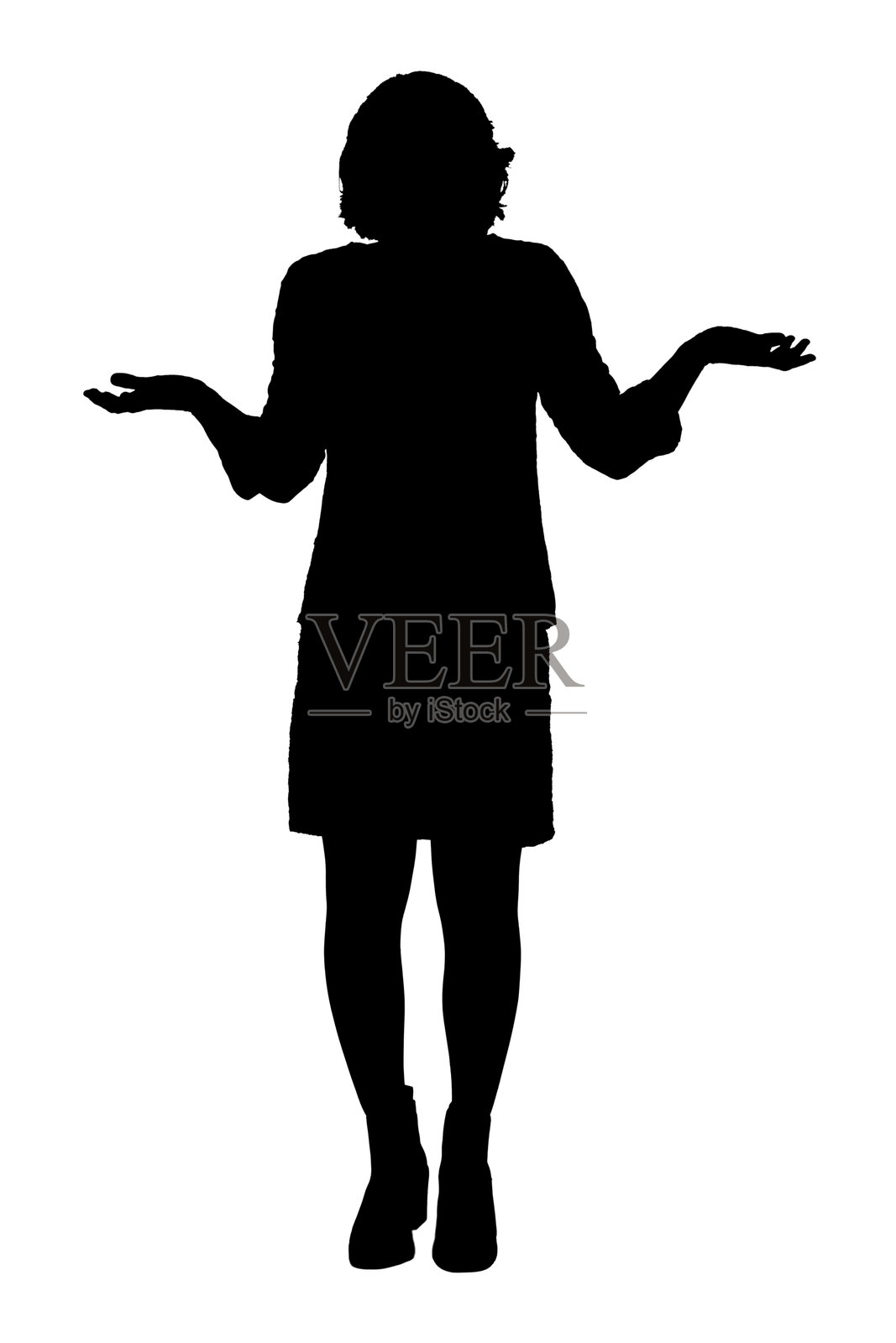 白色背景上带有疑惑或困惑表情的女性剪影插画图片素材