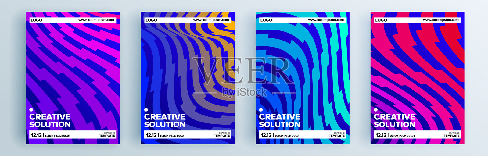 现代抽象封面套装，简约封面设计。色彩丰富的几何背景，矢量插图。插画图片素材