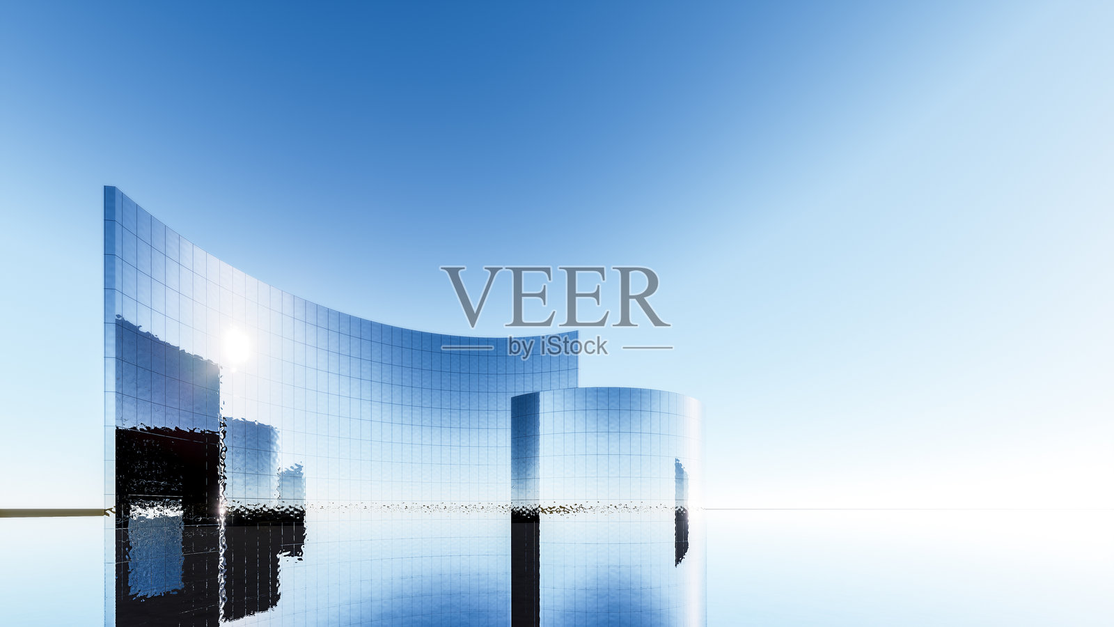 未来主义极简主义玻璃摩天大楼照片摄影图片