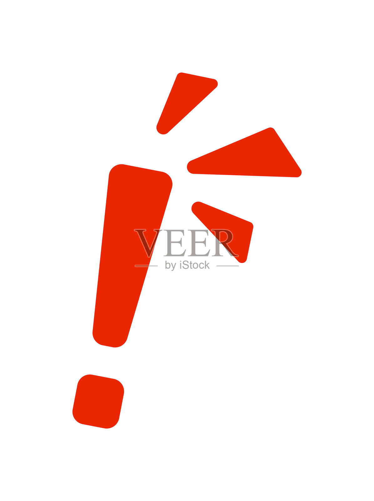 动态红色感叹号，配有几何碎片装饰插画图片素材