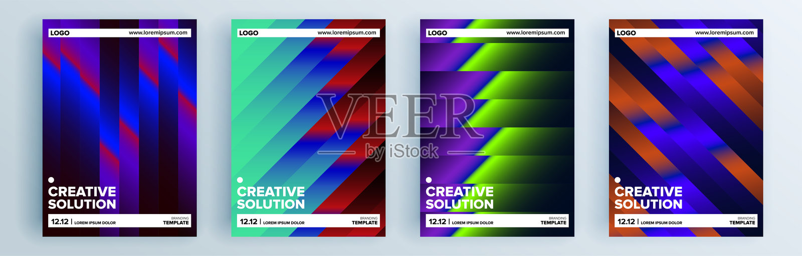 现代抽象封面套装，简约封面设计。色彩丰富的几何背景，矢量插图。插画图片素材