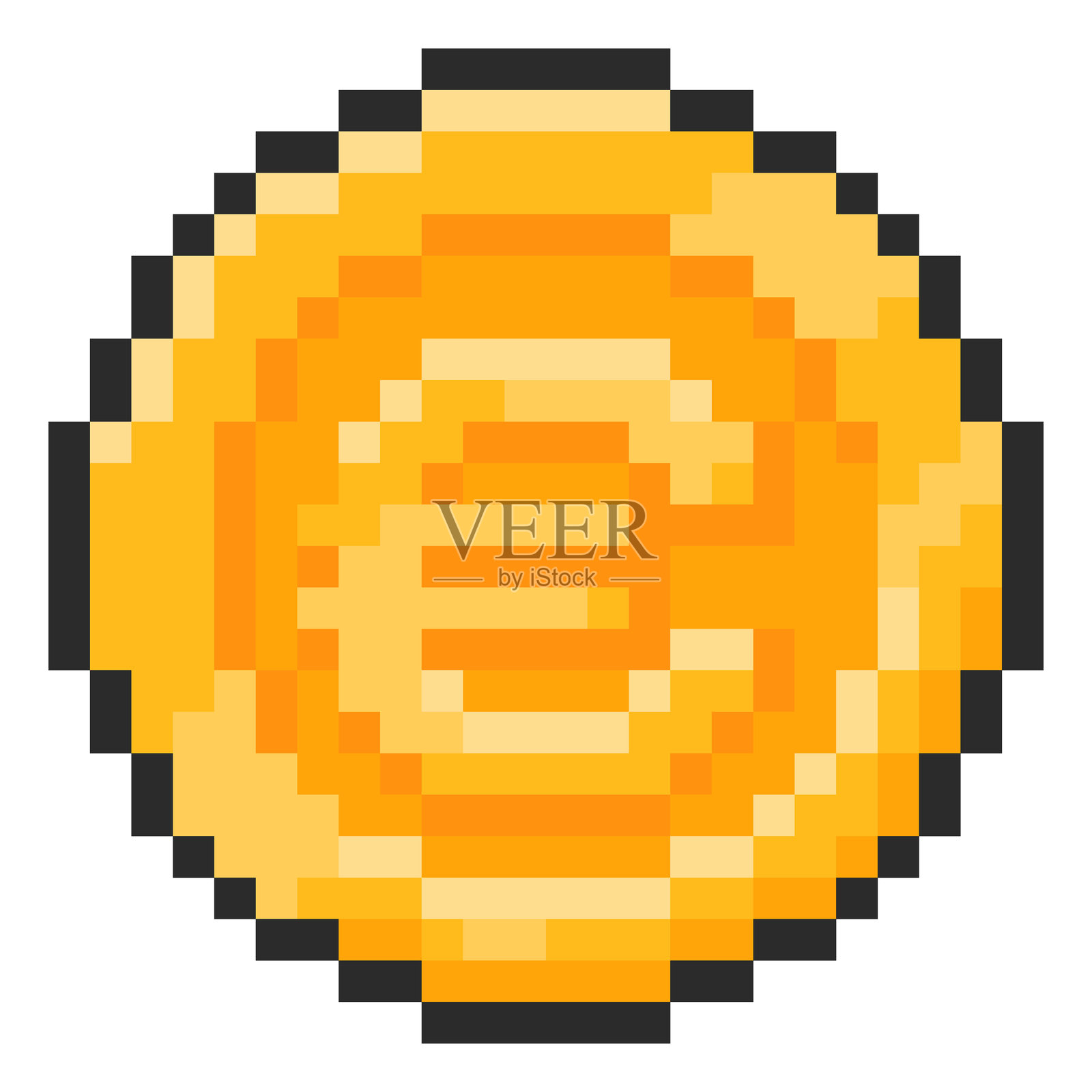 欧元硬币像素艺术，复古8位金钱现金黄金硬币，欧洲货币，金融投资标志黑色轮廓插画图片素材