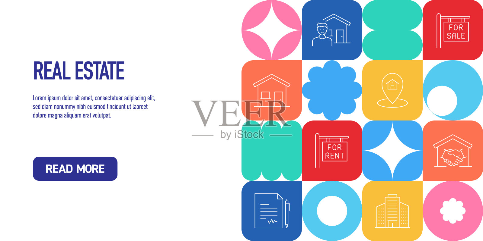 房地产相关矢量插图。购买、合同、房屋、办公室、贷款、抵押贷款。插画图片素材