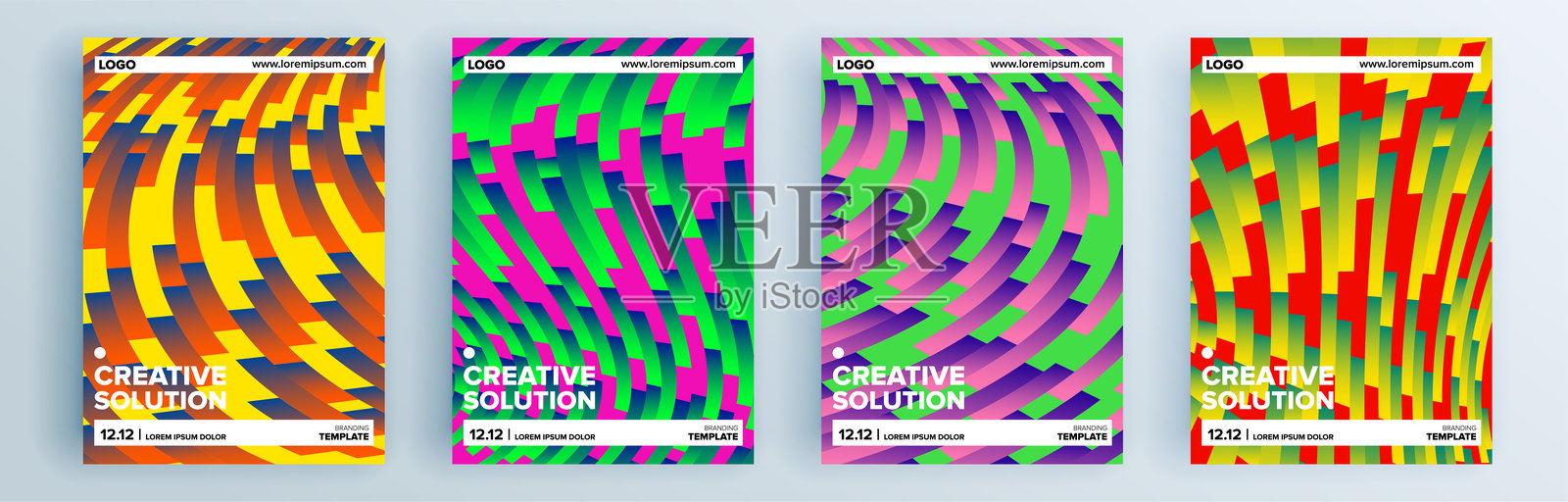 现代抽象封面套装，简约封面设计。色彩丰富的几何背景，矢量插图。插画图片素材