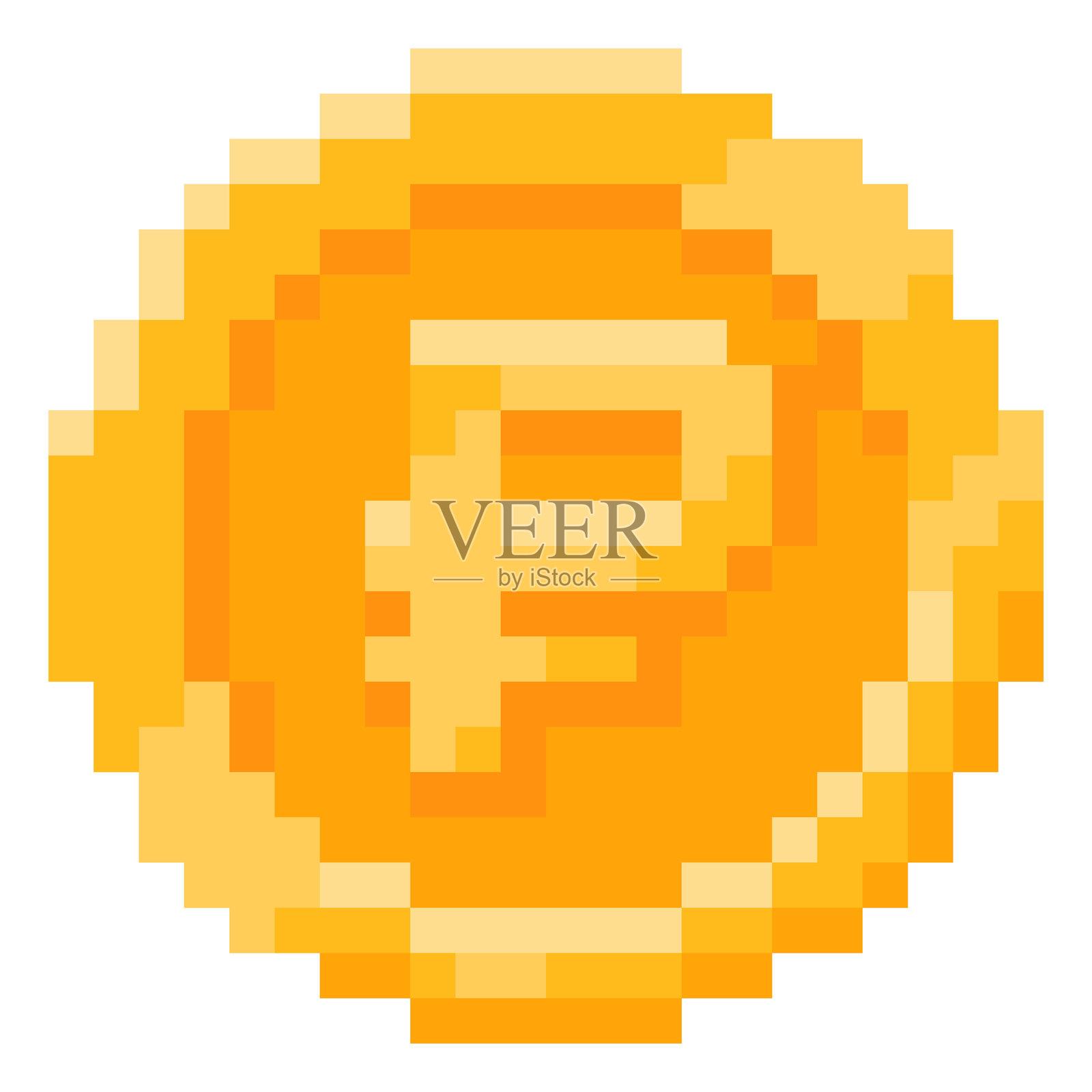 像素化的金币，带有俄罗斯卢布符号，8位游戏界面，正面视图。插画图片素材