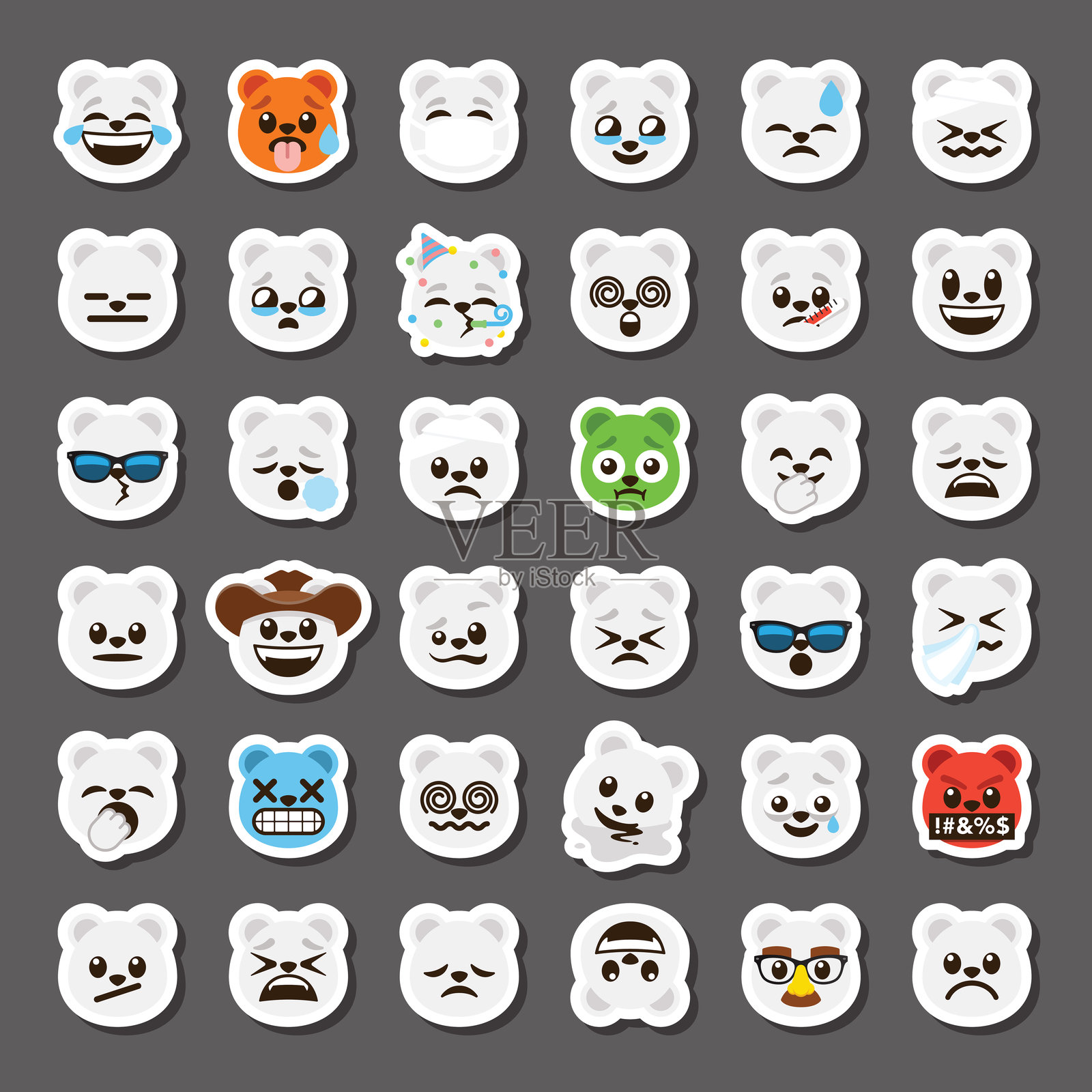 北极熊表情符号贴纸套装插画图片素材