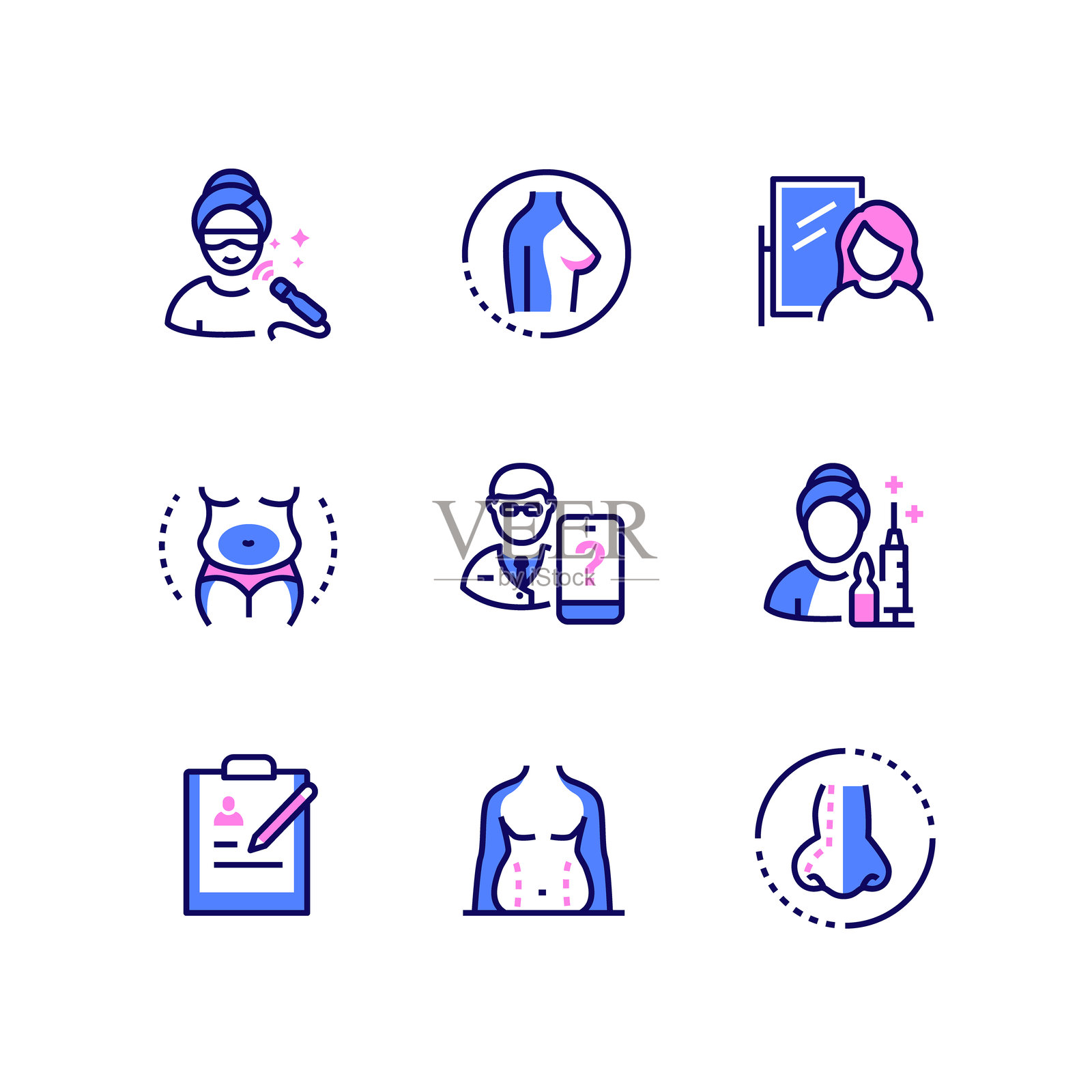 整形手术 - 一套线条设计风格的图标插画图片素材