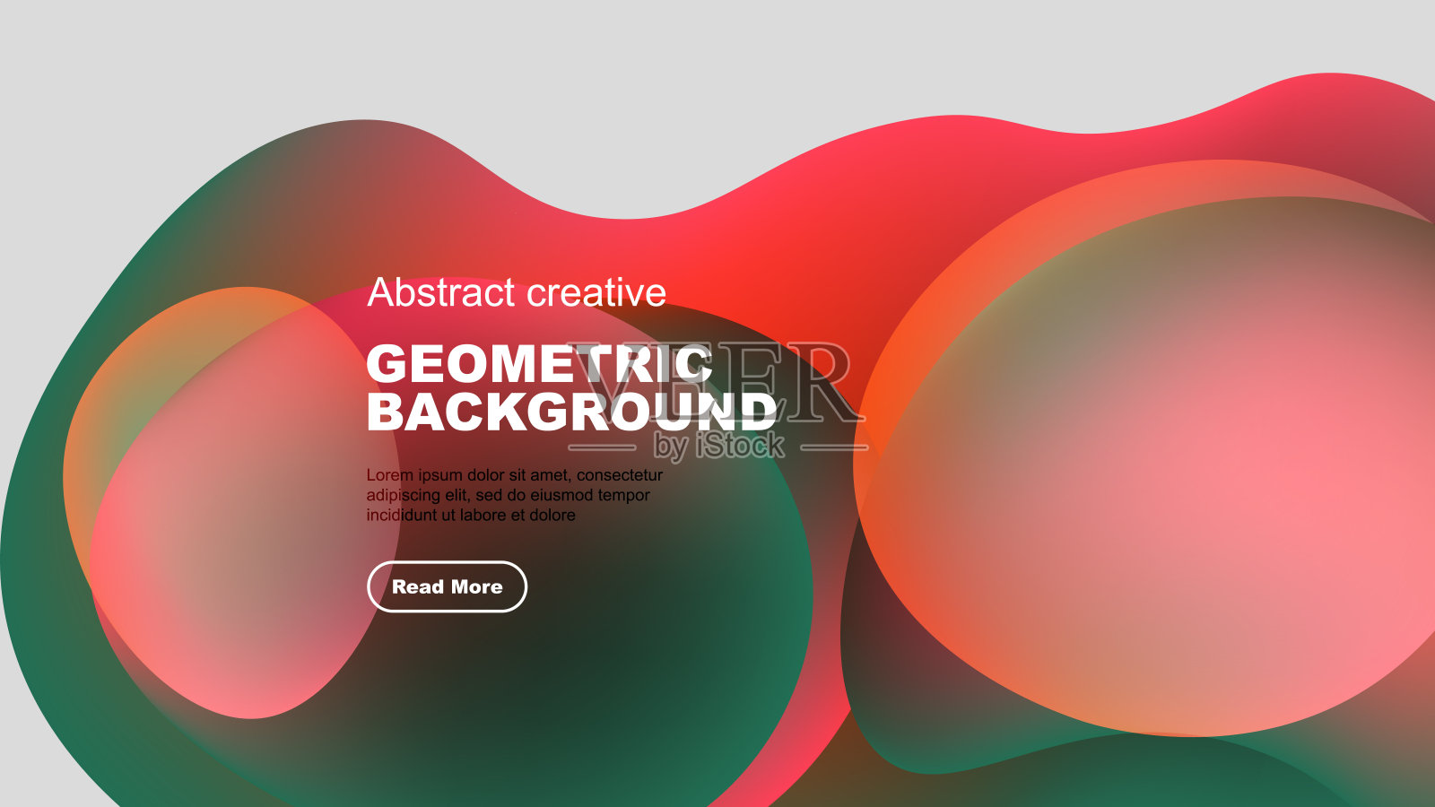 抽象几何背景呈现流动的形状和鲜艳的色彩。文本覆盖包含行动号召按钮。现代设计元素可见。插画图片素材