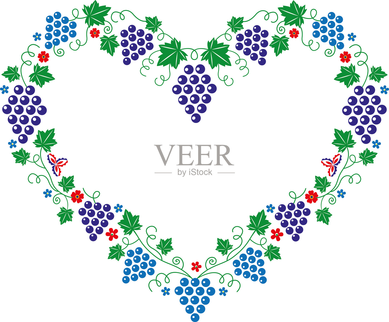 摩拉维亚民俗装饰，葡萄折叠成心形插画图片素材
