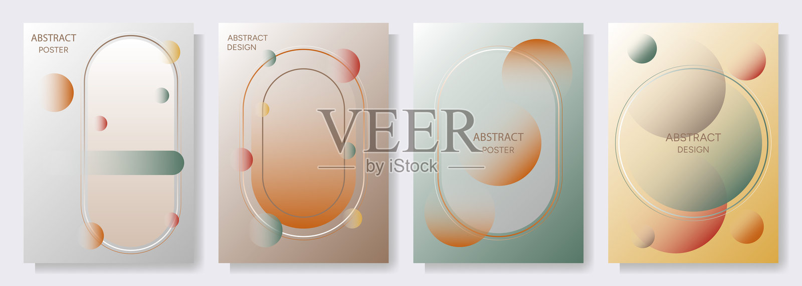 4幅抽象海报，展示几何渐变形状插画图片素材