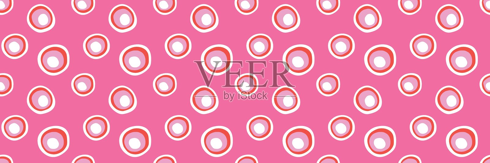 粉色背景上的多彩圆圈无缝图案插画图片素材