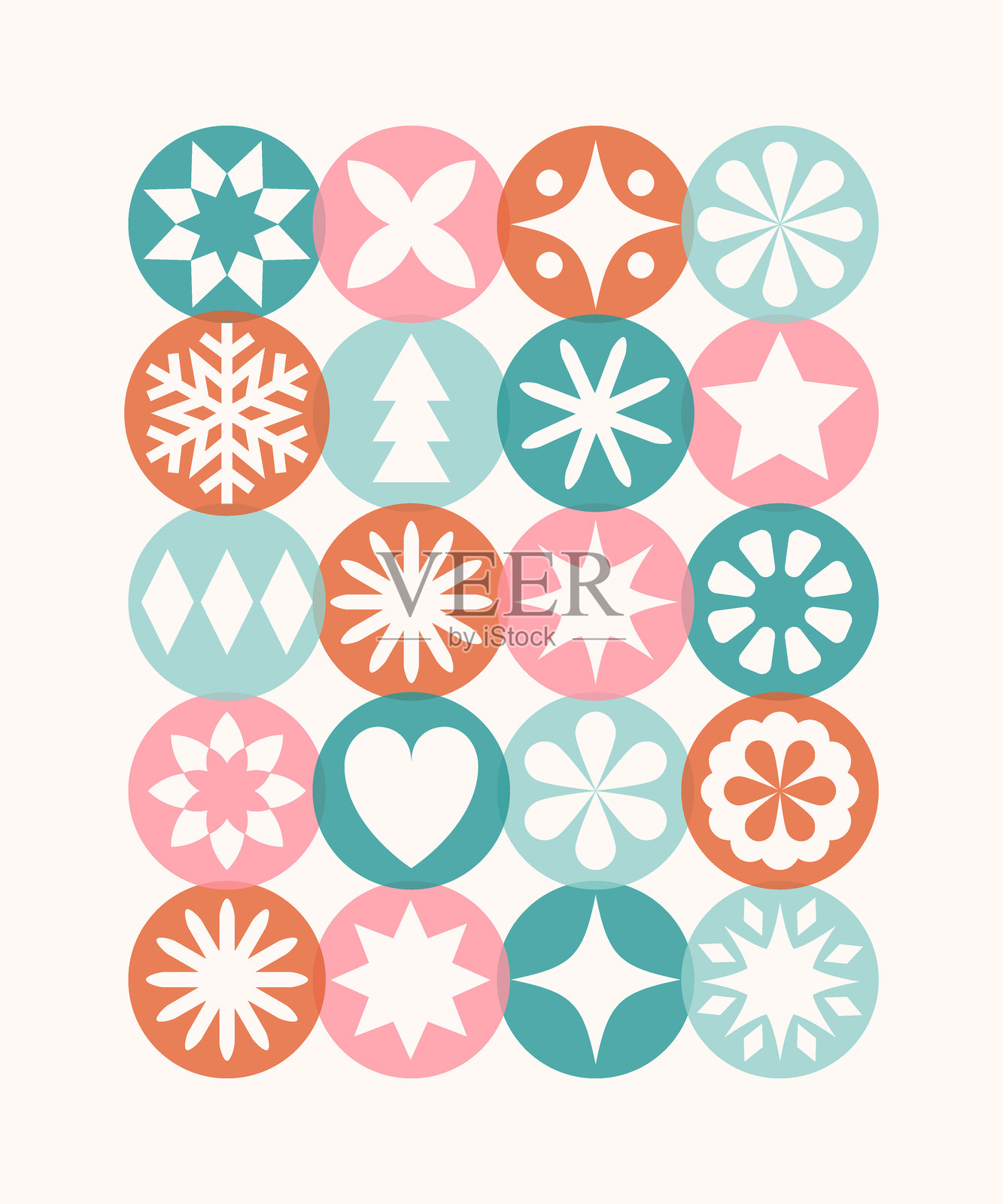 色彩缤纷的圣诞背景，配有几何装饰。装饰性球体上有雪花。矢量插图插画图片素材