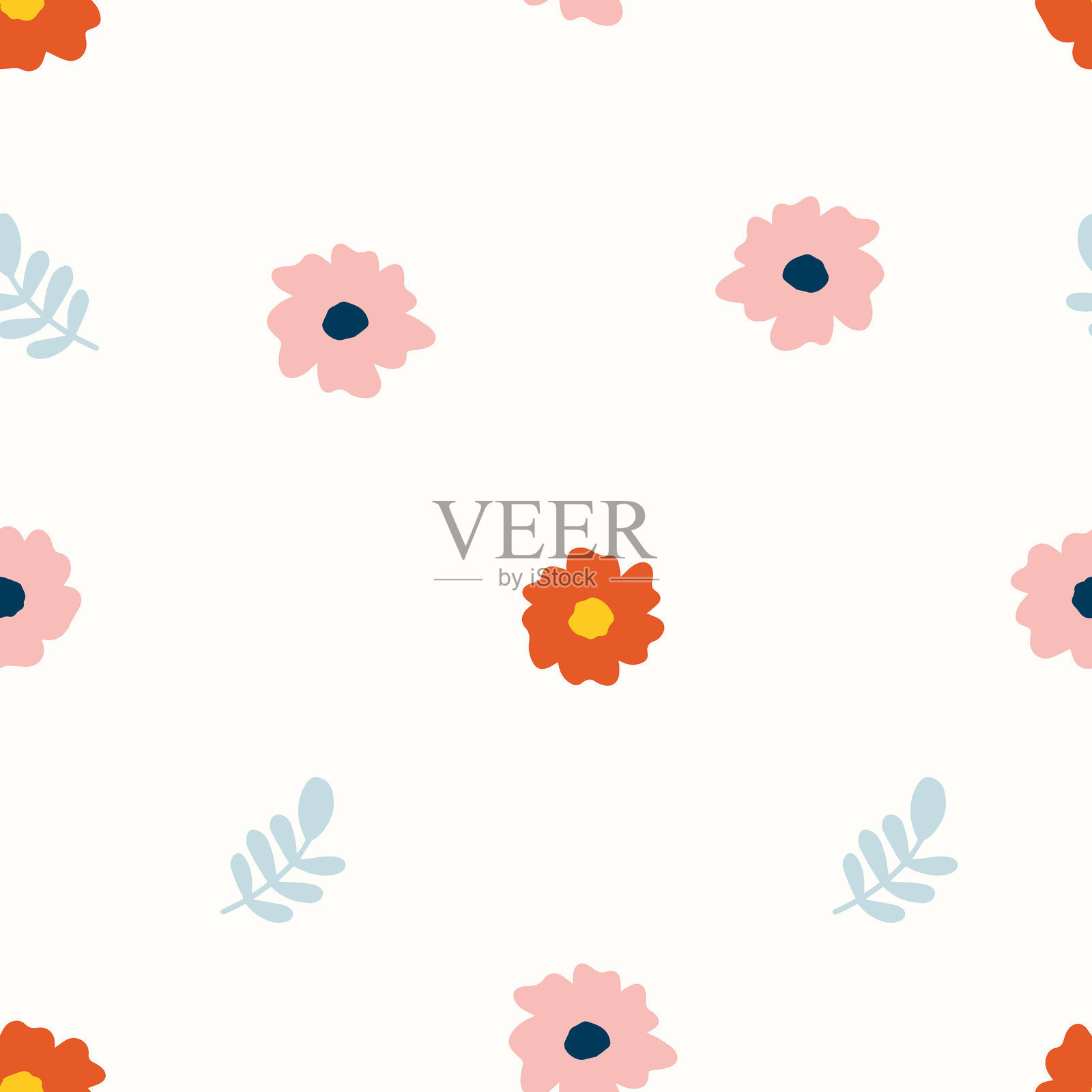 极简花瓣与叶子散落图案插画图片素材