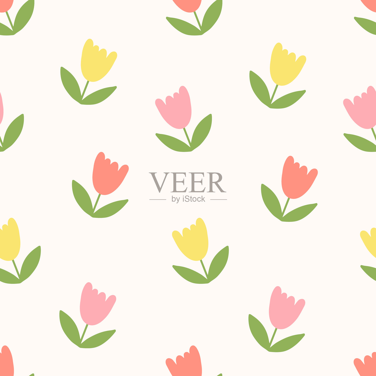 可爱的彩色郁金香图案插画图片素材