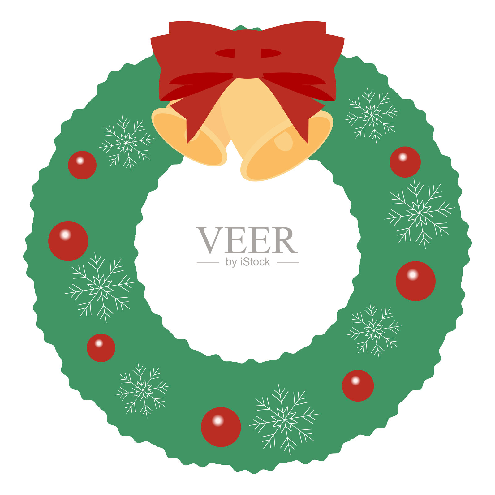 装饰有红色丝带和五彩缤纷饰品的圣诞花环，孤立在白色背景上，适用于节日设计和装饰的节庆矢量插图插画图片素材