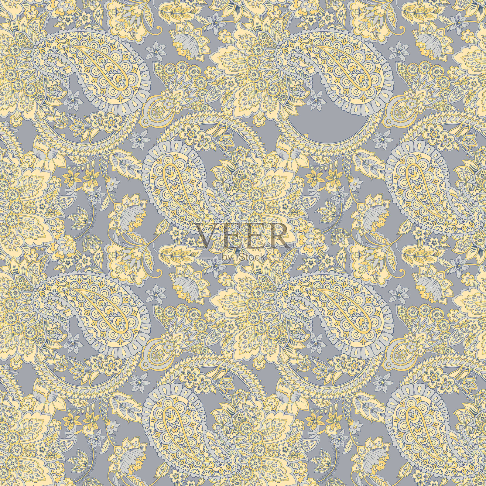 佩斯利无缝矢量图案，蜡染风格背景插画图片素材