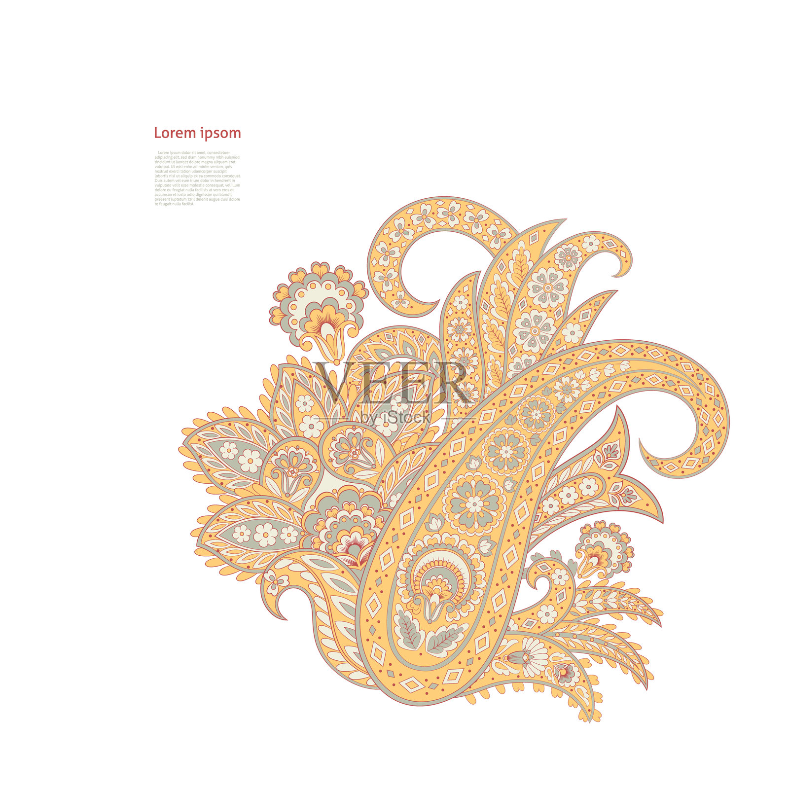 孤立的佩斯利图案。用于设计的孤立佩斯利图案卡片。花卉矢量图案。刺绣花卉矢量图案。插画图片素材