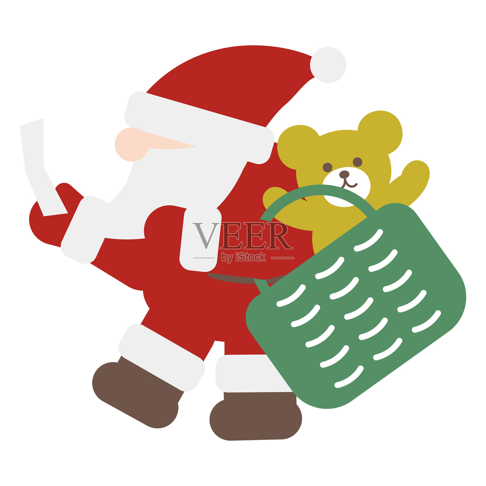 可爱的圣诞老人侧面轮廓正在购买礼物插画图片素材