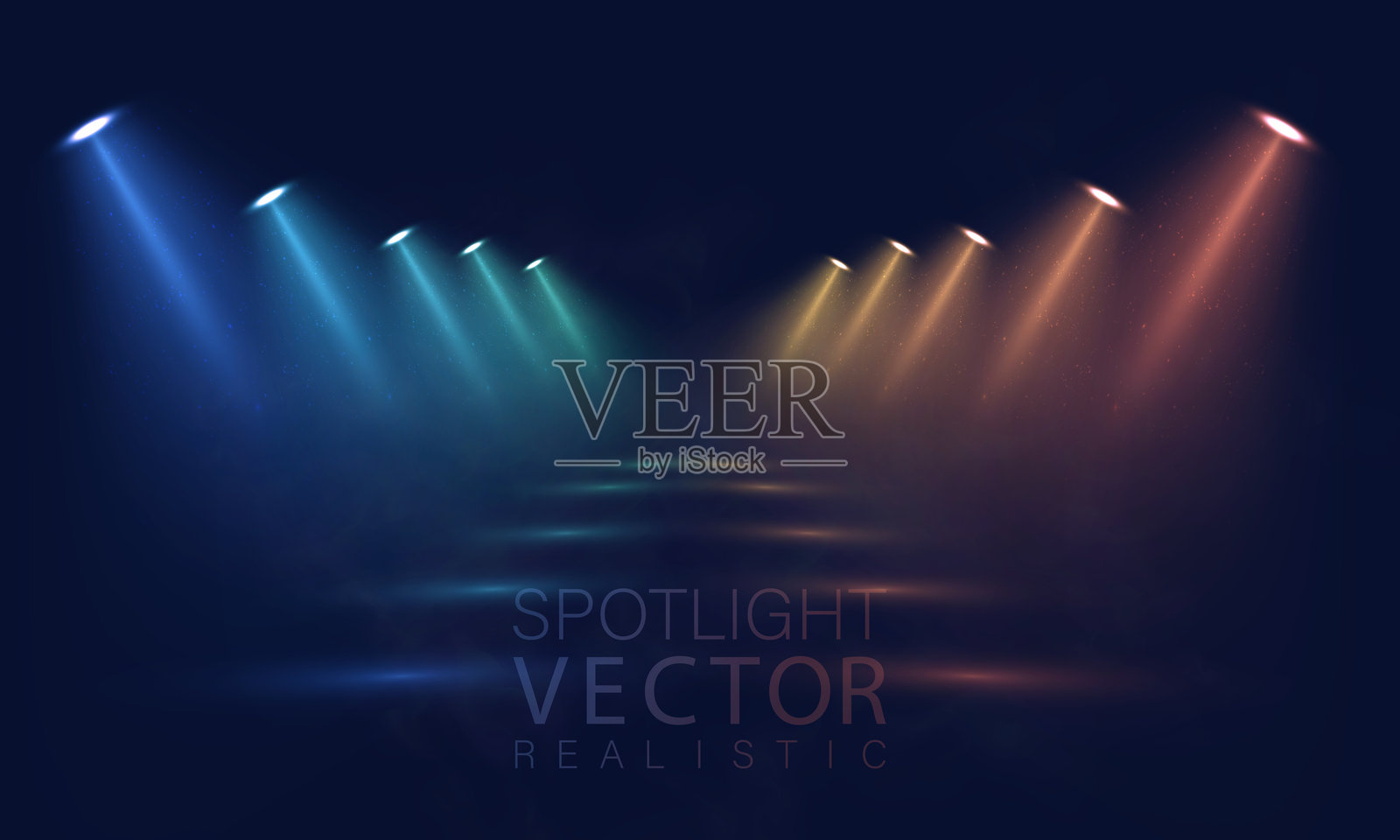 明亮的舞台聚光灯，散发出耀眼的光束和闪耀的光辉，适用于音乐会、剧院或装饰性抽象设计。插画图片素材