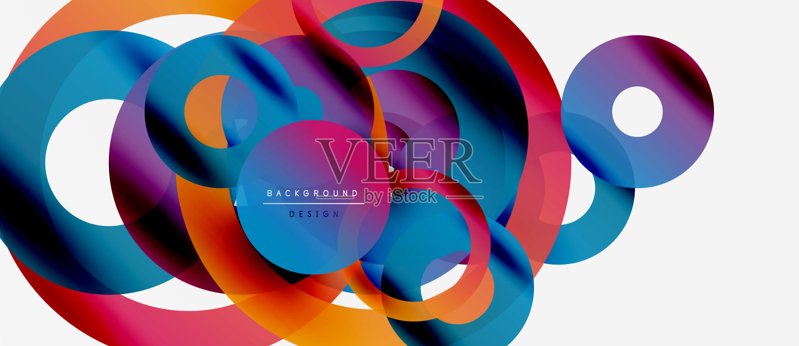 抽象的彩色圆圈重叠，形成动态视觉效果。现代设计元素，用于背景、横幅和演示文稿。插画图片素材