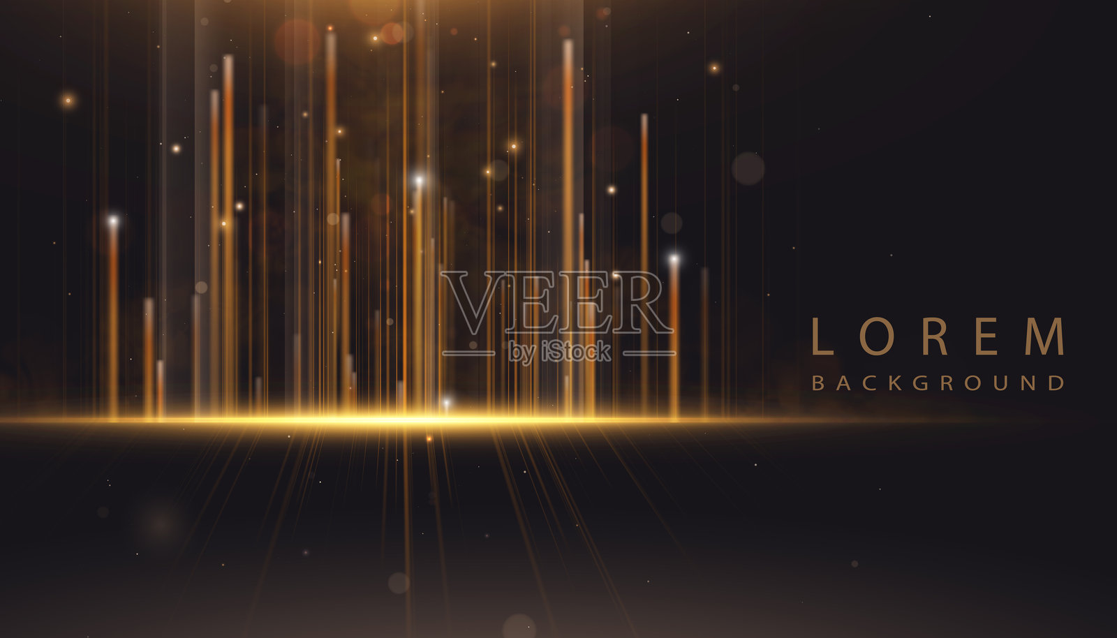 发光的金色垂直光束，带有明亮的辐射光照和抽象的闪光光线，适用于未来科技背景。插画图片素材