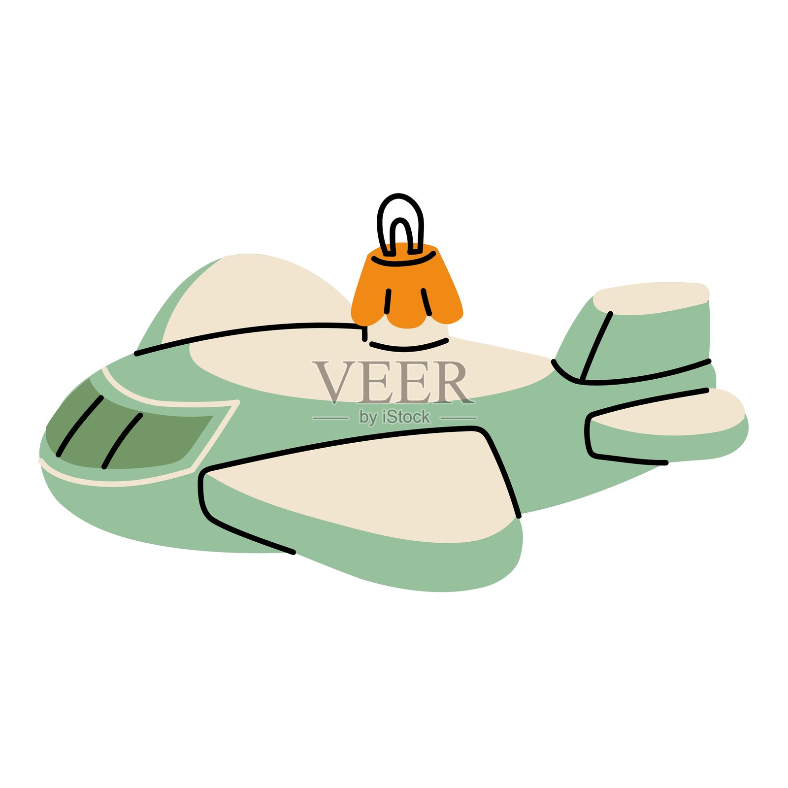 一款苏联圣诞树玩具。绿色飞行飞机，玻璃制成的玩具。可爱的复古色彩插图。适合挂在圣诞树上的新年和圣诞节节日装饰。插画图片素材