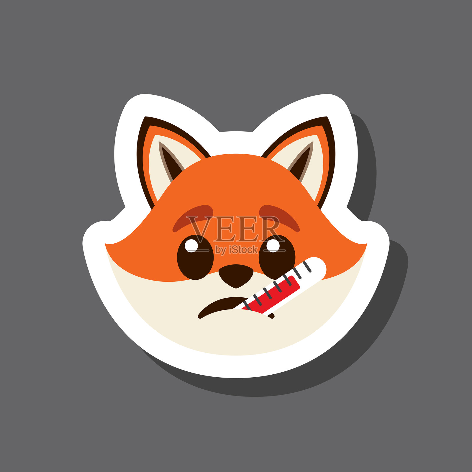 发烧狐狸表情贴纸插画图片素材