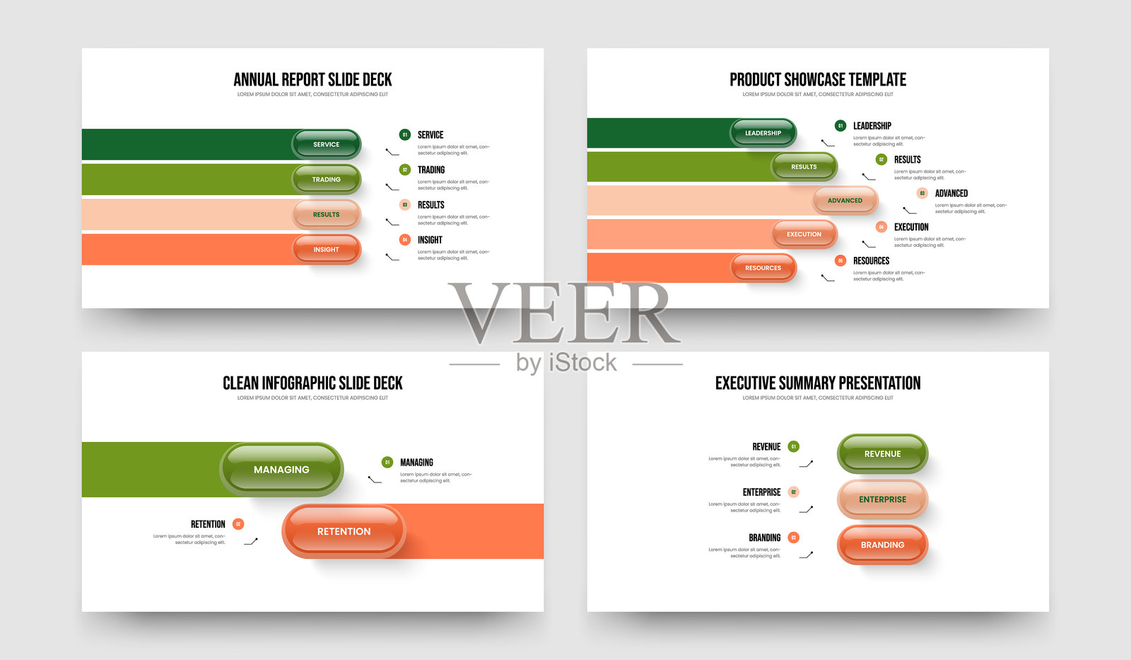 专业解决方案4 5 2 3步骤信息图框架设计套件。产品展示四五二三选项图示演示布局矢量插图合集。插画图片素材
