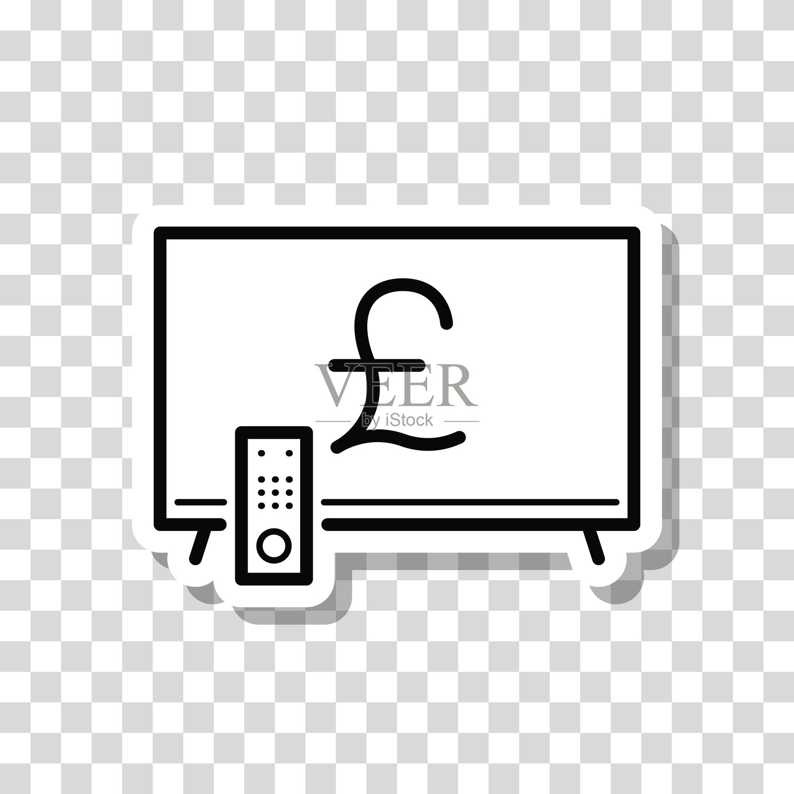 带有英镑符号的电视。空白背景上的图标贴纸插画图片素材