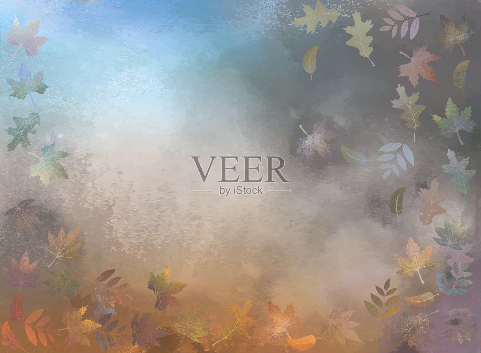 水彩秋季背景与飘落的树叶。插画图片素材