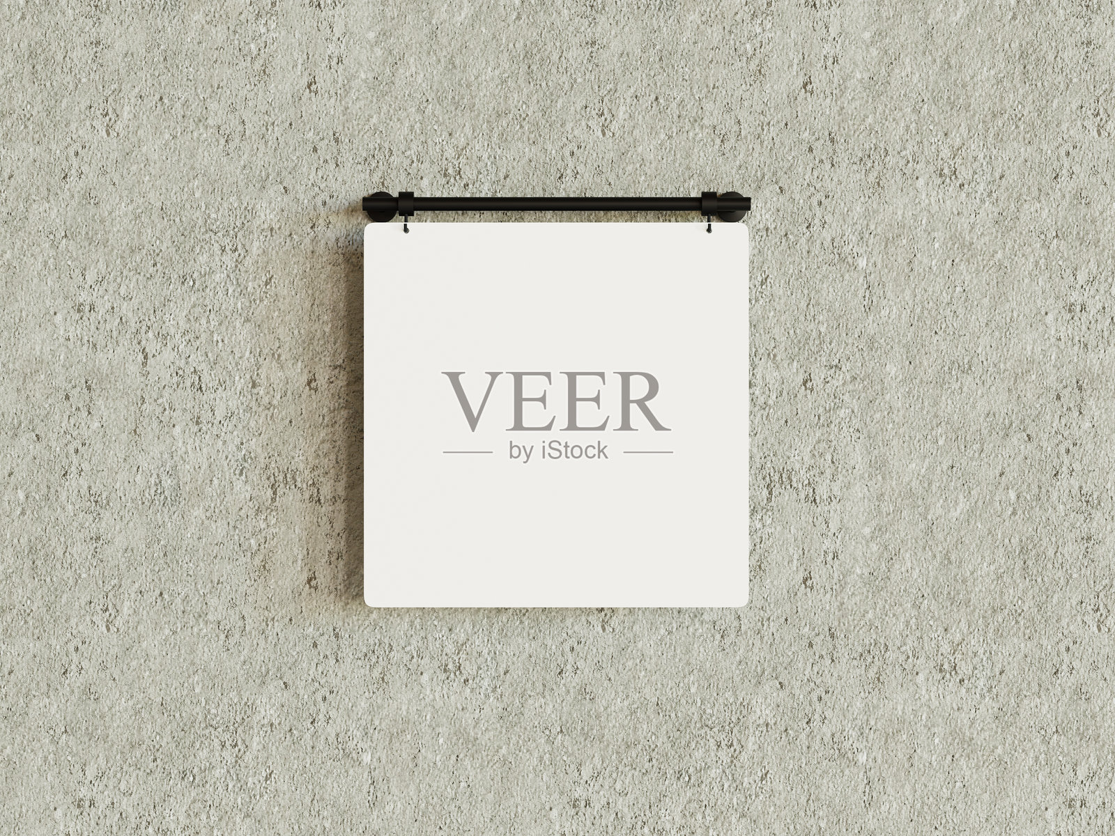 干净的白色标志样板悬挂在混凝土墙上，非常适合品牌展示。照片摄影图片