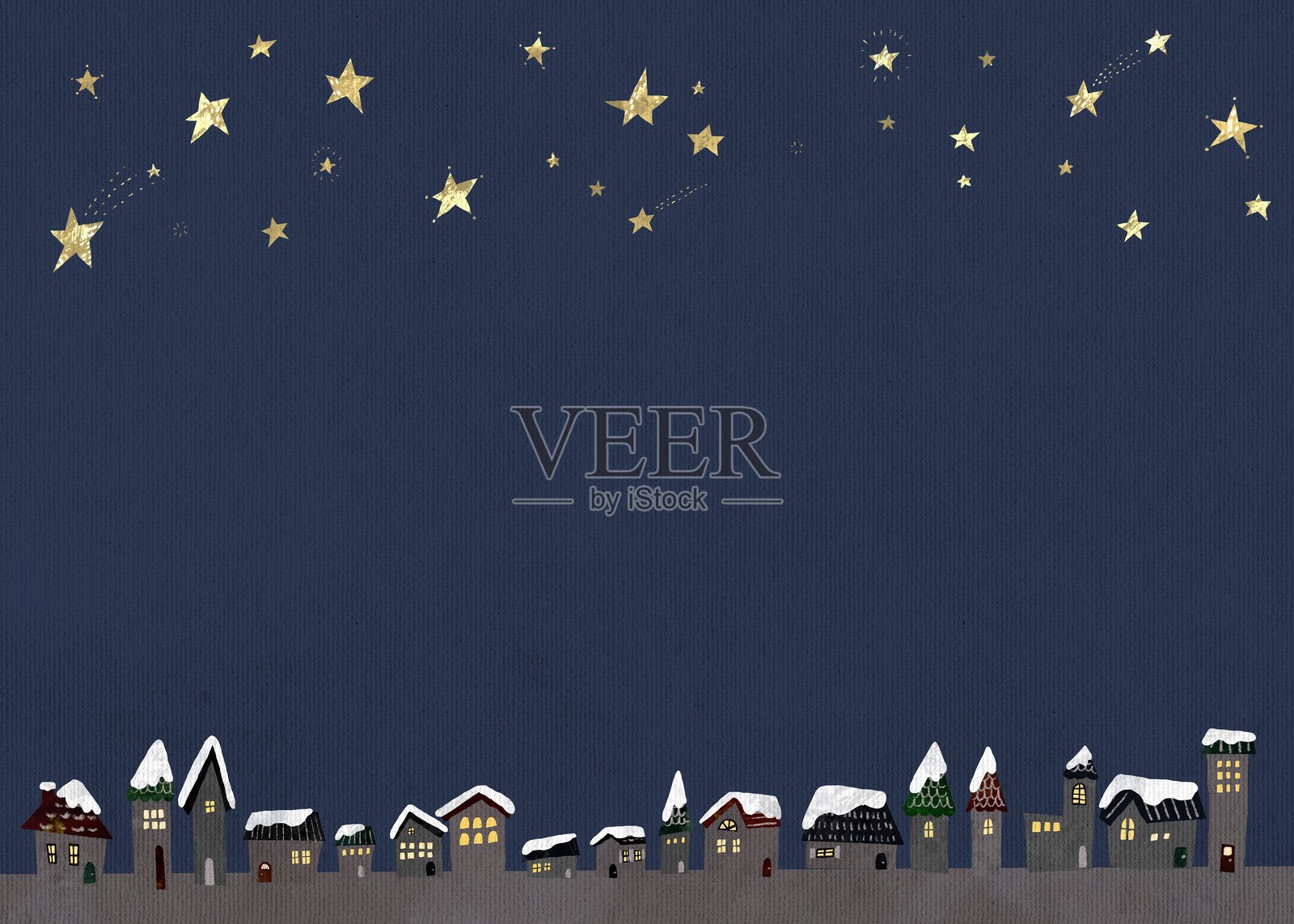 圣诞节背景插图，展示了剪纸星星和小镇插画图片素材