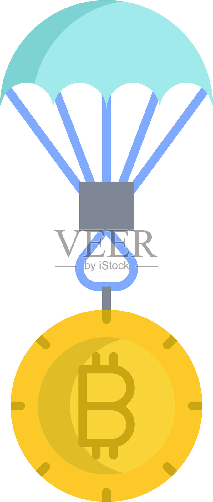 比特币降落伞扁平图标设计插画图片素材