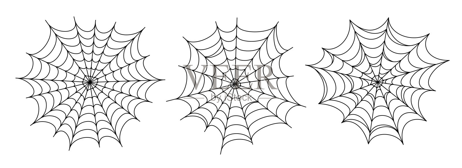 黑色恐怖蜘蛛网合集。令人毛骨悚然的蛛网套装。万圣节框架和边框元素，用于横幅、海报和装饰。线性恐怖缠绕网束。矢量万圣节轮廓包。插画图片素材