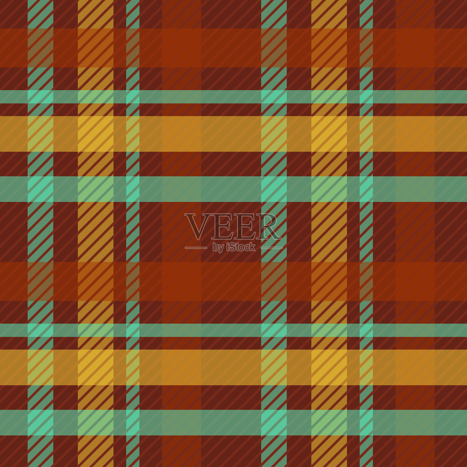 彩色斜纹苏格兰纺织品无缝图案。面料纹理格子呢。用于布料、卡片、织物的抽象几何背景。单色图形重复设计。现代方形装饰。插画图片素材