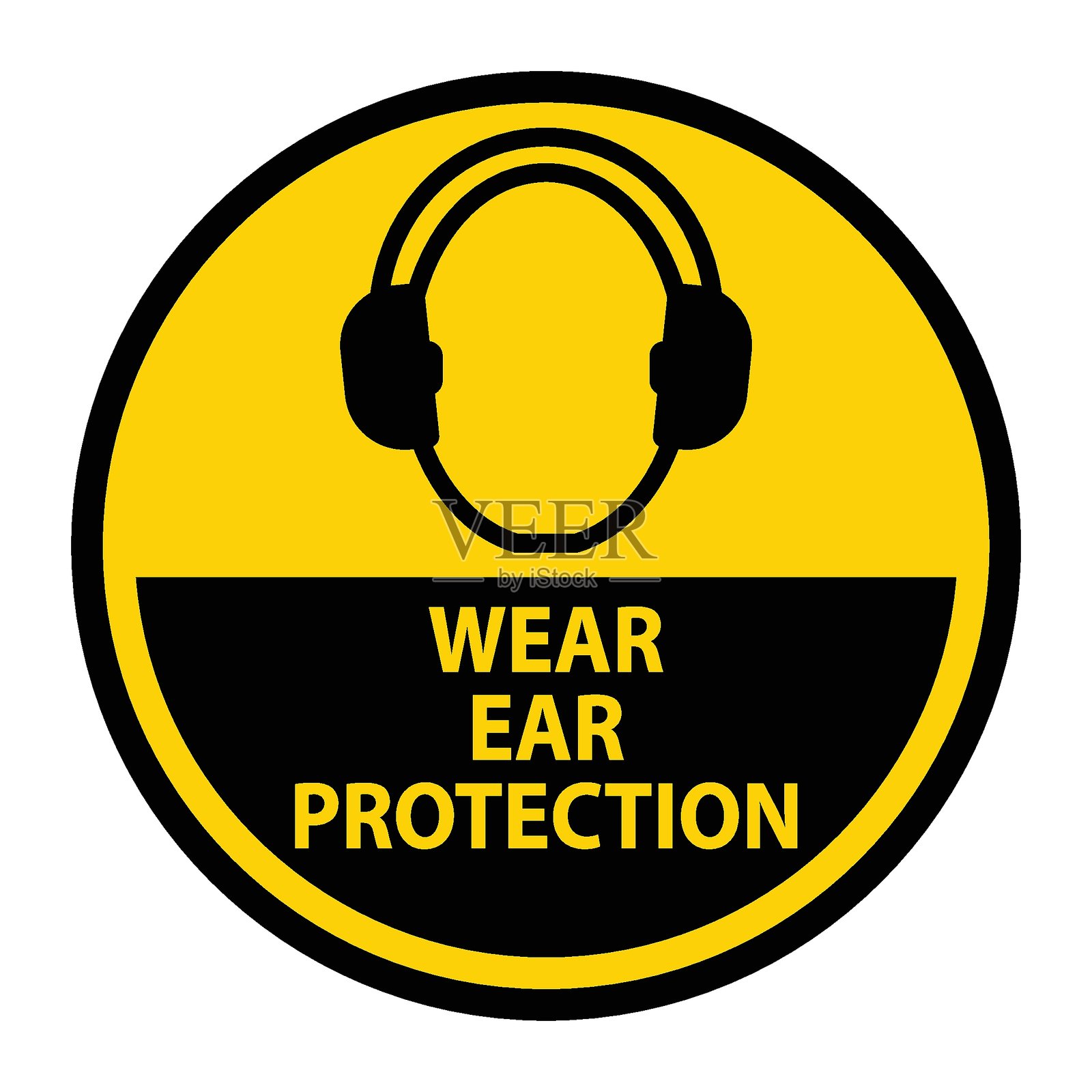 黄色安全标志，宣传佩戴耳保护装备的重要性插画图片素材