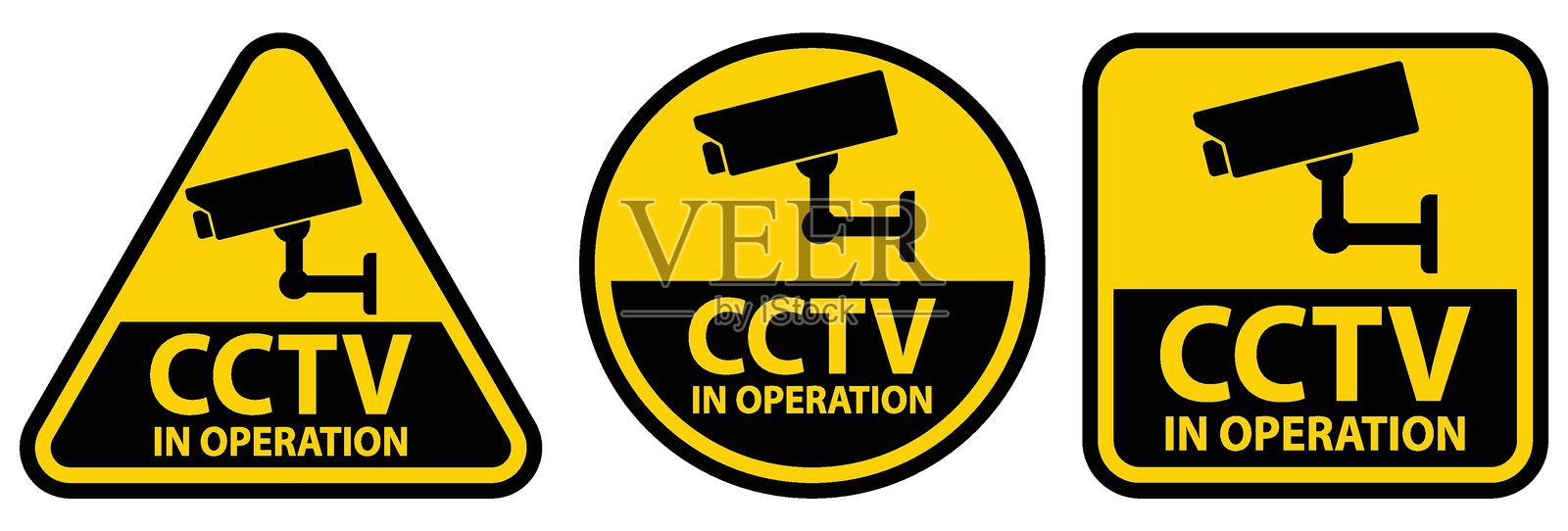 各种形状的闭路电视监控标志用于安全监控系统插画图片素材
