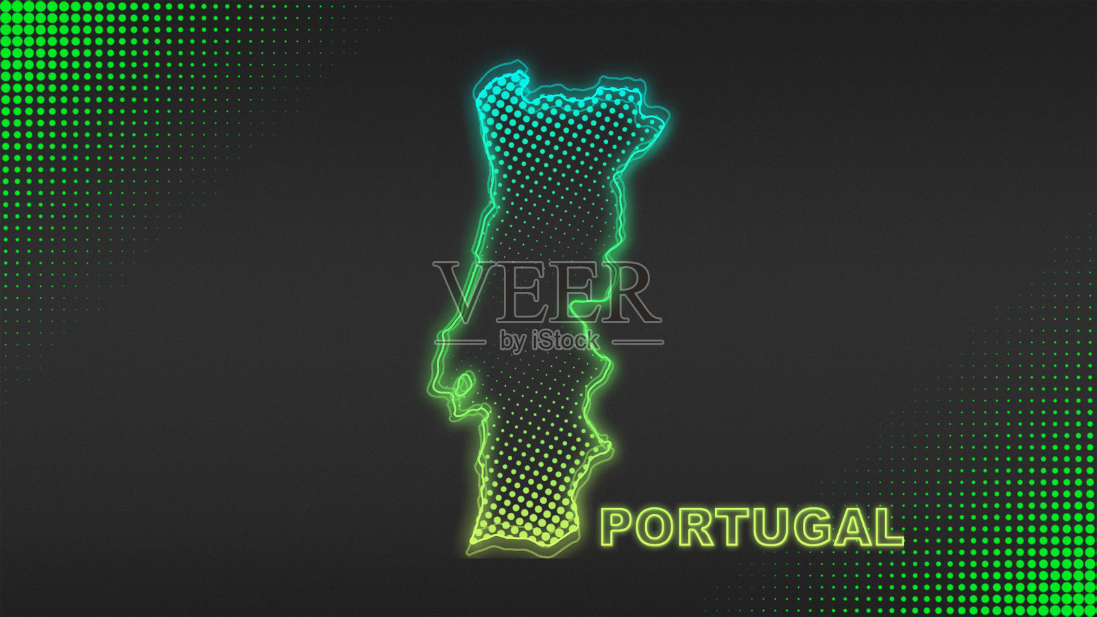 霓虹蓝黄葡萄牙地图轮廓未来感光晕半色调插图插画图片素材