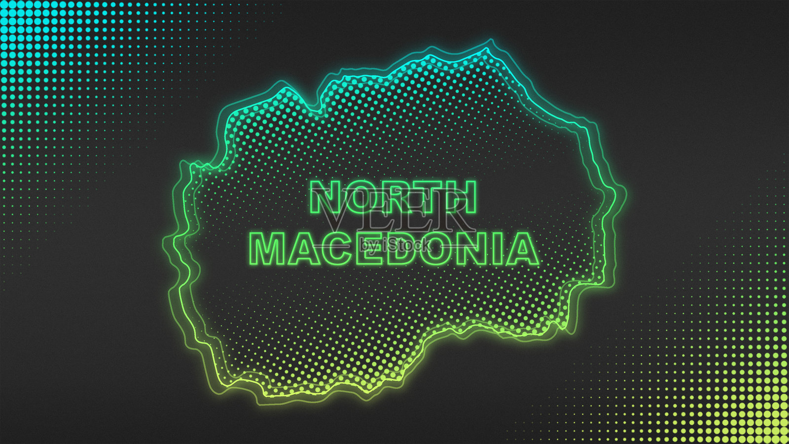 霓虹蓝黄北马其顿地图轮廓未来感光辉半色调插图插画图片素材